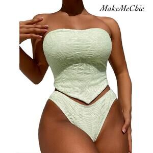 MakeMeChic Mint Green Bandeau Tankini High Cut Bikini Swimsuit NWOT Size S